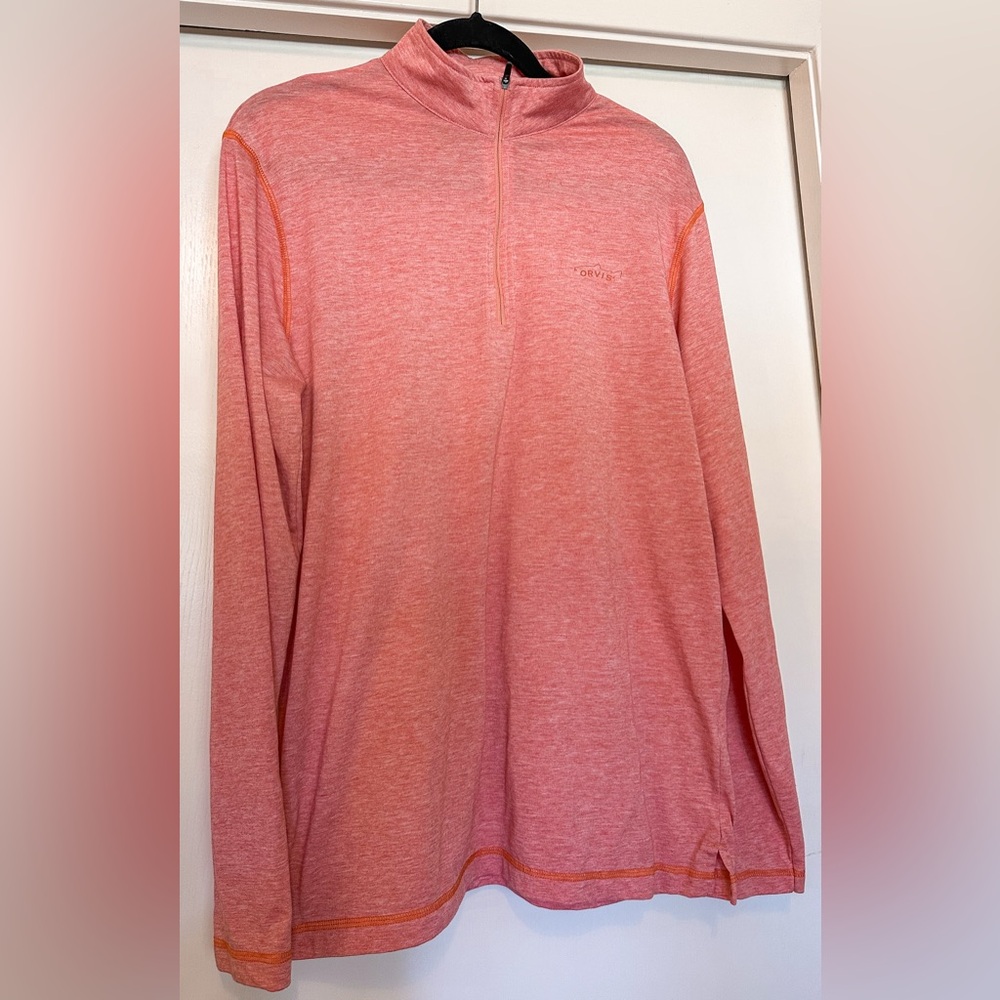 Orvis Men’s Lightweight Heathered Coral Peach Quarter-Zip Pullover in Size M